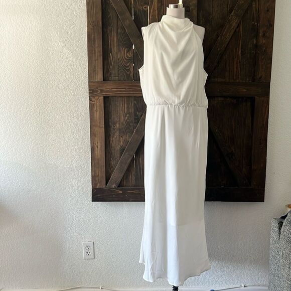 Prettygarden New Satin Elegant Sleeveless Mock Neck Cocktail Party Maxi Dress - Picture 3 of 13